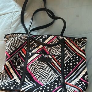 Vera Bradley Tote Bag NORTHERN STRIPES Pink Black White Shoulder Purse